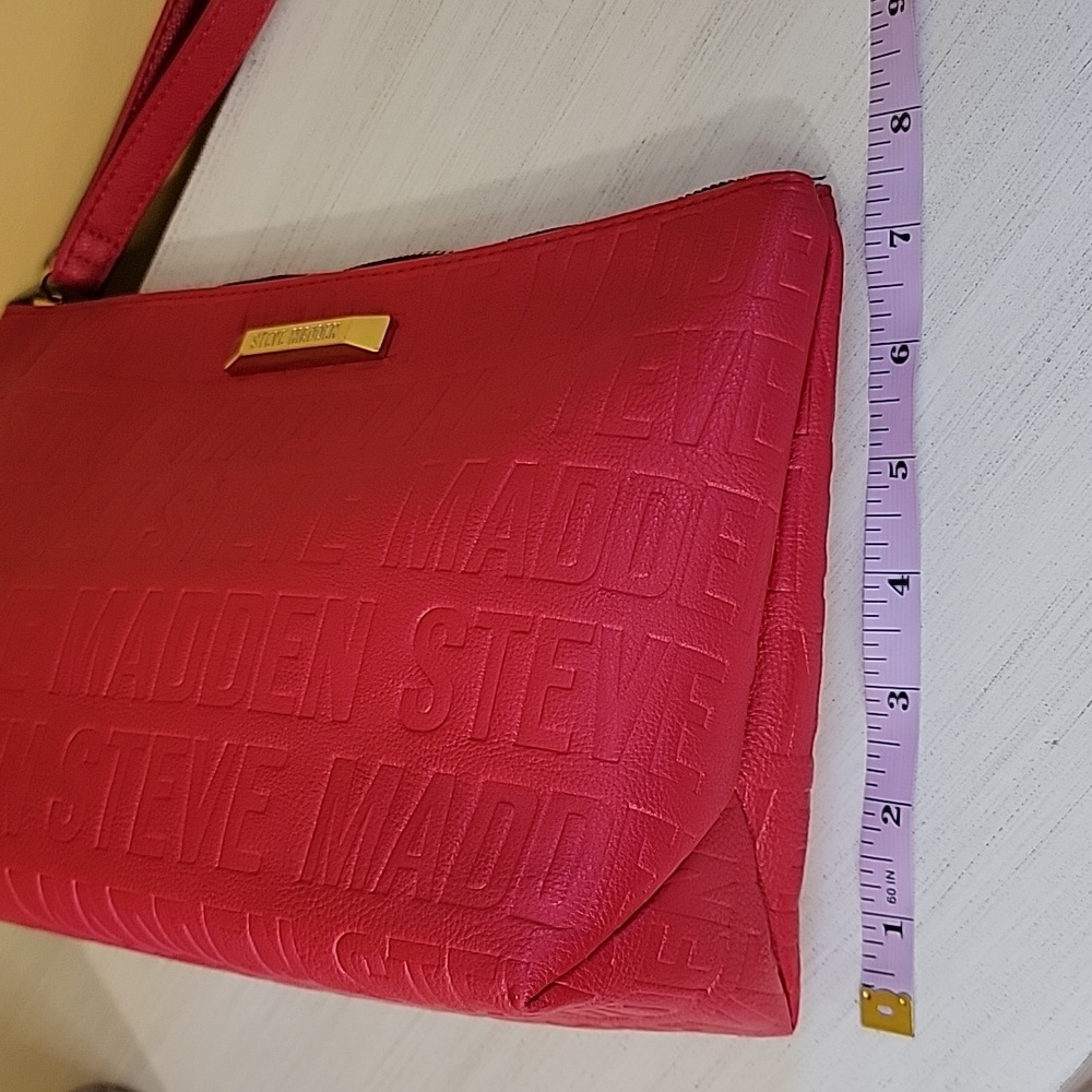Steve Madden Monogram Clutch Purse Zip Large Wristlet Red Mauve Mustard - Picture 15 of 16